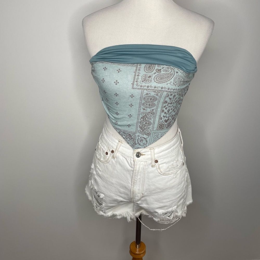 Blush Boutique- Blue & Brown Bandana Top